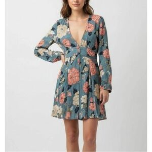 Billabong Your Love Skater Mini Dress Blue Pink Floral Flowy Rayon Boho Medium